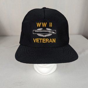 WWII Veteran Snapback Hat Black Gold Embroidered Cap Vintage Made in USA